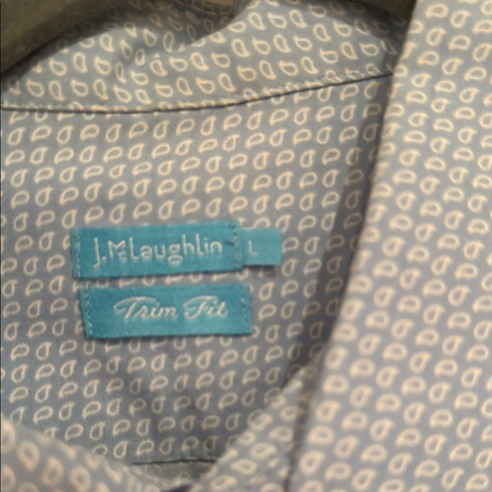 J. McLaughlin Blue Casual Button Down Shirt with Geometric Pattern